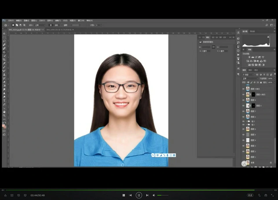 一修摄影后期证件照实战案例-液化,换衣服.换背景.磨皮.校色16课