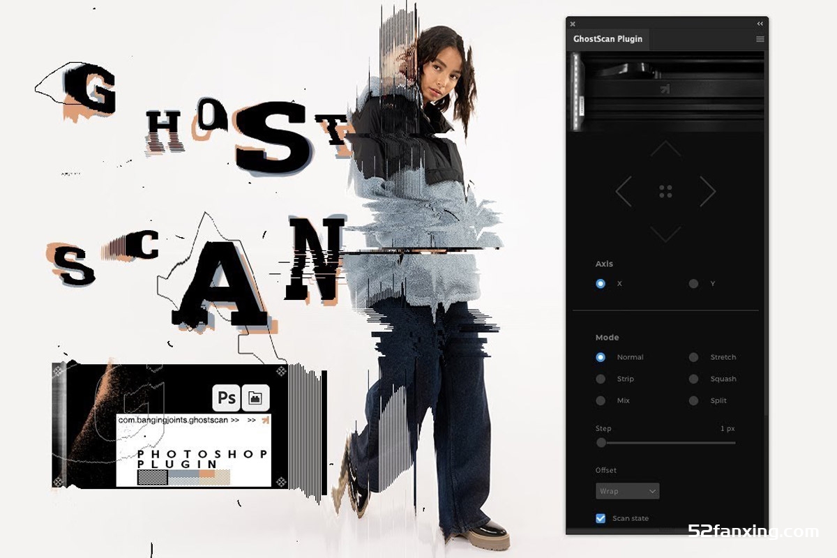 PS像素拉伸扭曲扫描效果插件 GhostScan Photoshop Extension