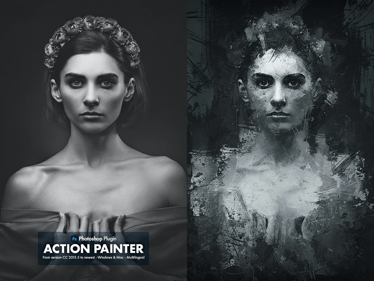 手绘艺术油画厚涂水彩画效果生成特效PS插件 Action Painter v1.0 汉化版