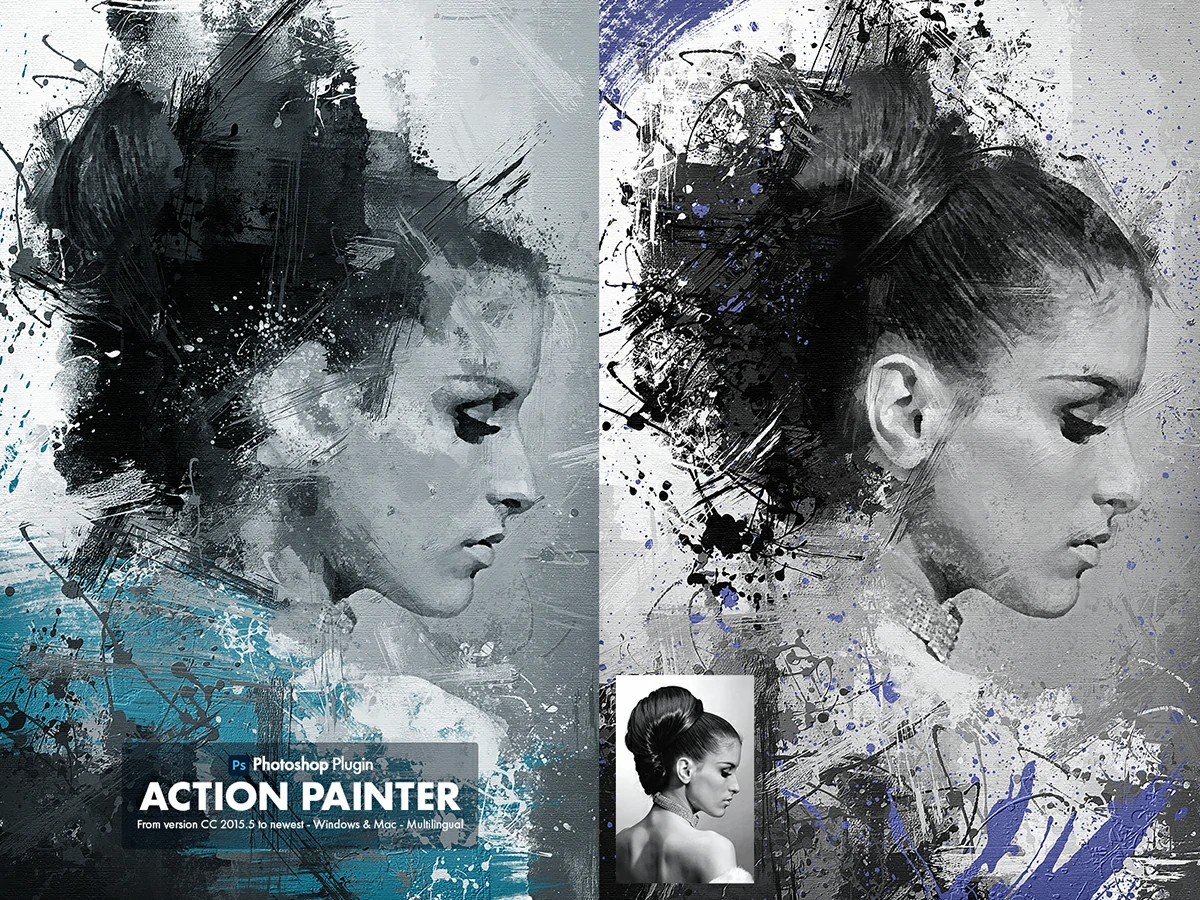 手绘艺术油画厚涂水彩画效果生成特效PS插件 Action Painter v1.0 汉化版