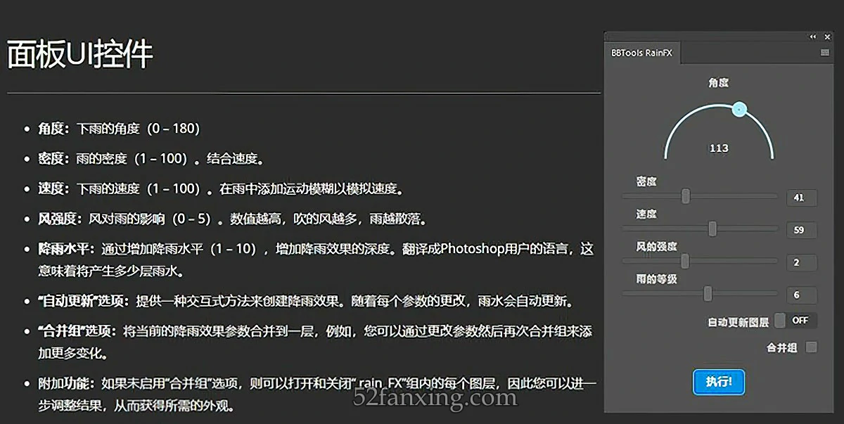 【PS插件】非常逼真的模拟下雨效果插件 RainFX – Photoshop Extension 汉化版 win/mac