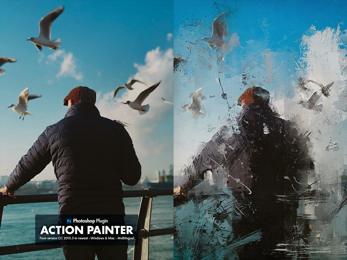 手绘艺术油画厚涂水彩画效果生成特效PS插件 Action Painter v1.0 汉化版