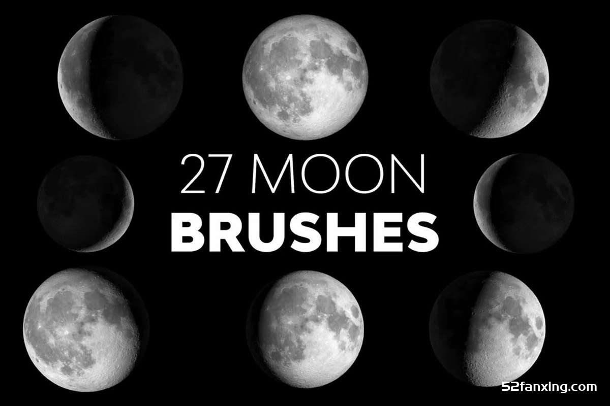 PS笔刷–27组高清晰月亮星球PS笔刷 Moon Brushes后期合成素材