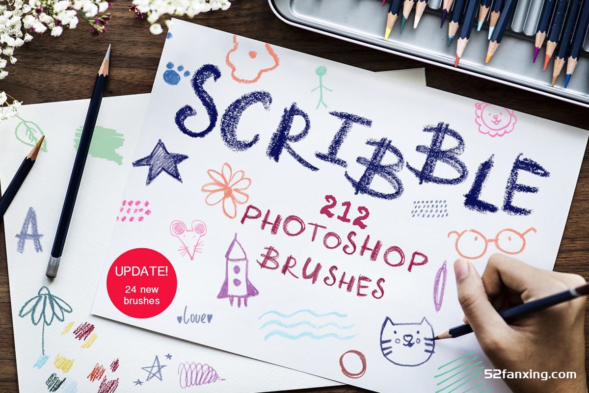 PS笔刷–蜡笔手绘绘画笔刷 Scribble-PS Brushes