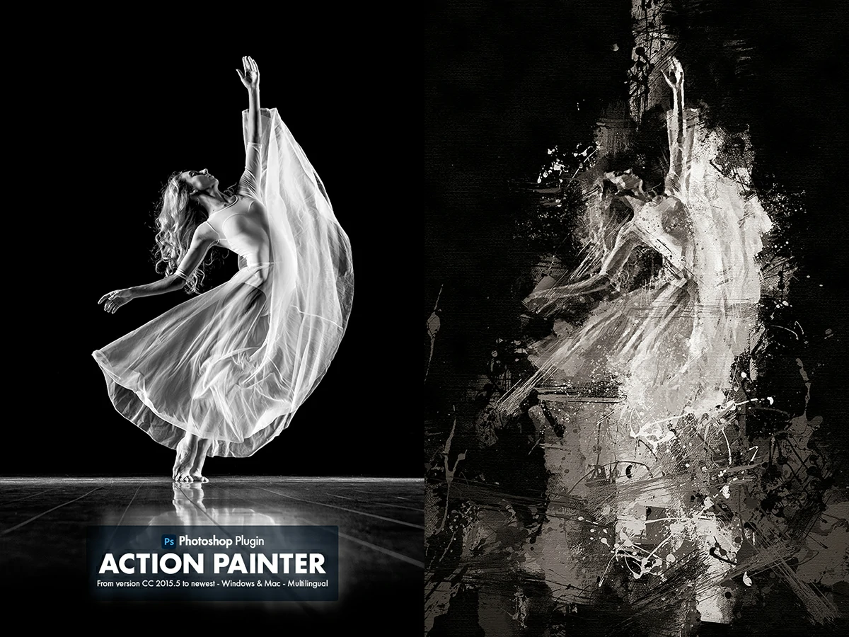 手绘艺术油画厚涂水彩画效果生成特效PS插件 Action Painter v1.0 汉化版