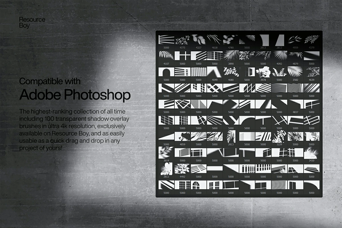 【笔刷】-100种阴影叠加PS画笔 100 Shadow Overlay Photoshop Brushes