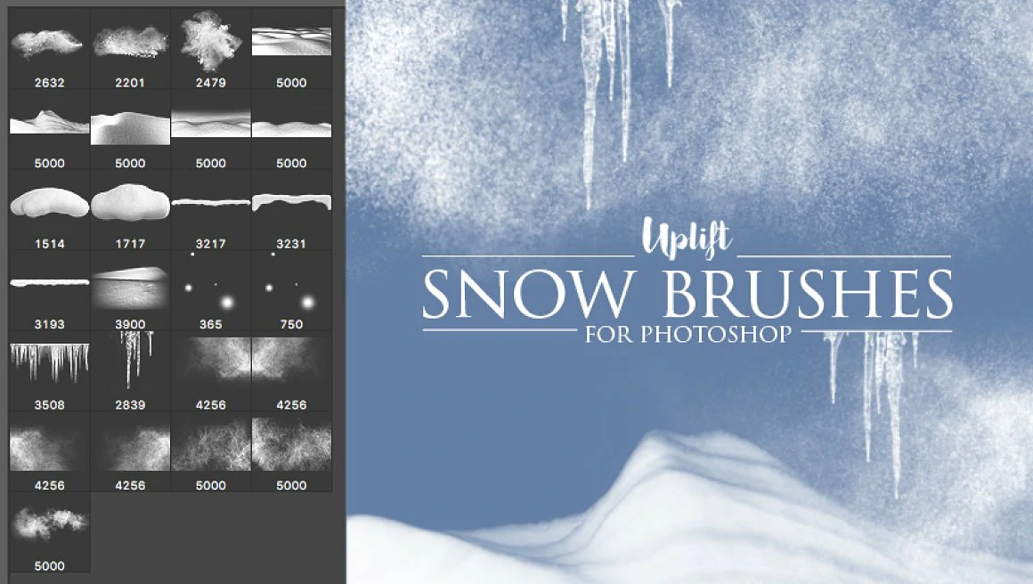 【PS笔刷】25款冬天下雪雪花雪景冰柱PS笔刷 25 Snow Brushes for Photoshop