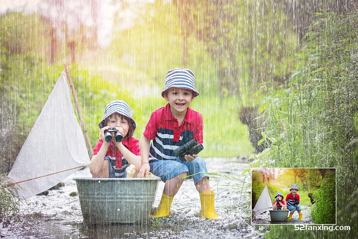 毛毛雨到暴雨雨丝包括飞溅,雾和气泡PS笔刷合集