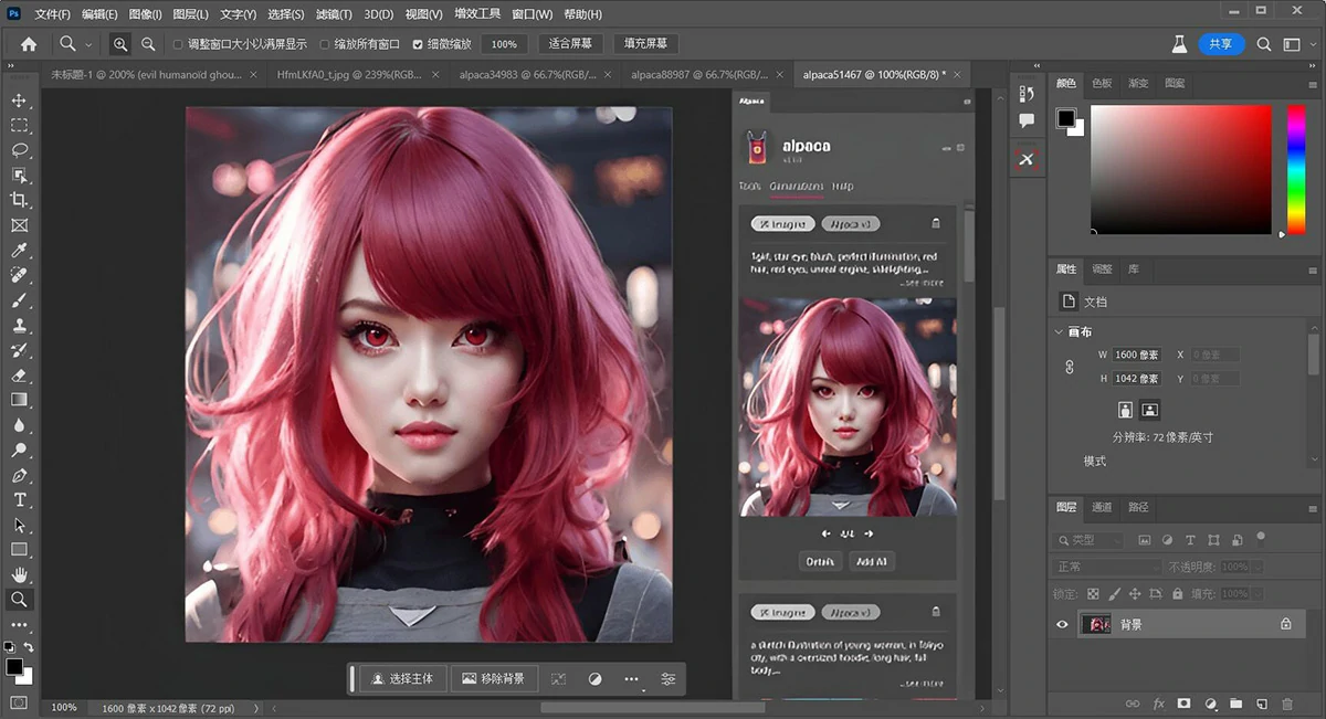 Alpaca Beta AI中文版 PS创成式 AI插件一键上色一键生图扩展填充图像放大Alpaca 2.8.1