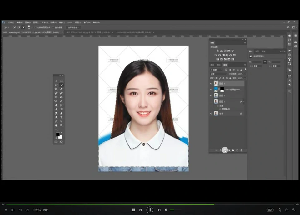 一修摄影后期证件照实战案例-液化,换衣服.换背景.磨皮.校色16课