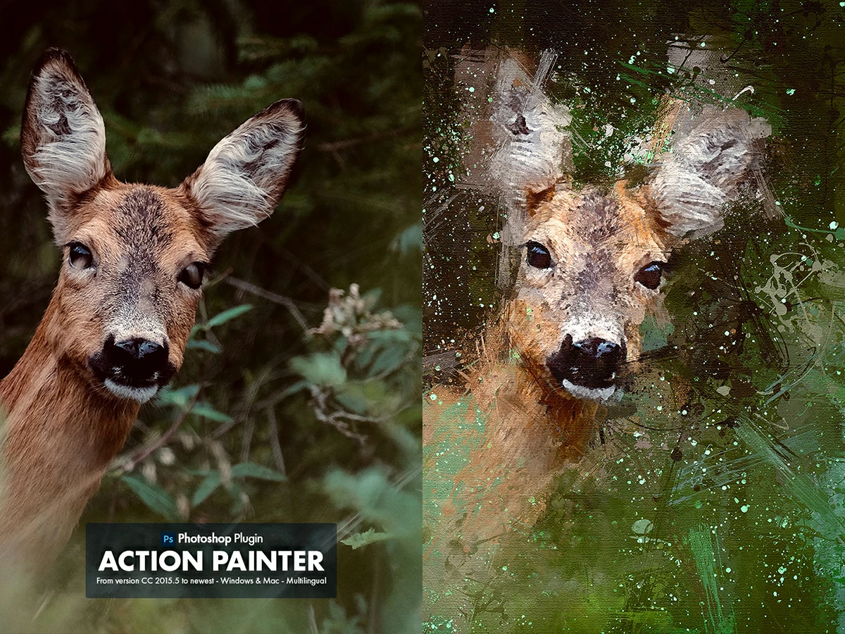 手绘艺术油画厚涂水彩画效果生成特效PS插件 Action Painter v1.0 汉化版