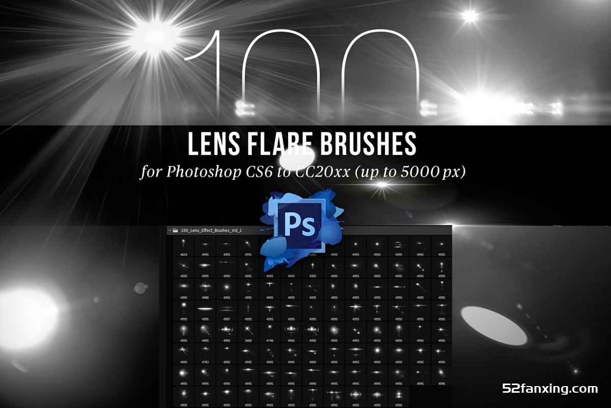 100种镜头光晕光效Photoshop笔刷 100 Lens Effect Brushes for PS Vol 1