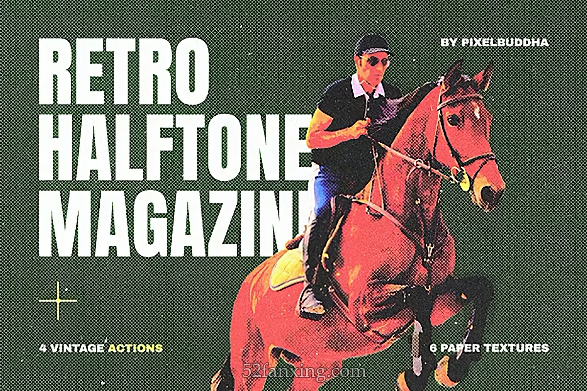 【PS动作】复古杂志海报印刷半色调纸张颗粒纹理PS动作 Retro Magazine Halftone Actions